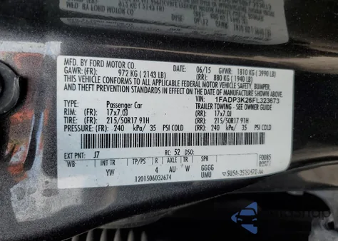 2015 Ford Focus Se из США, поврежденный, VIN 1FADP3K26FL323673